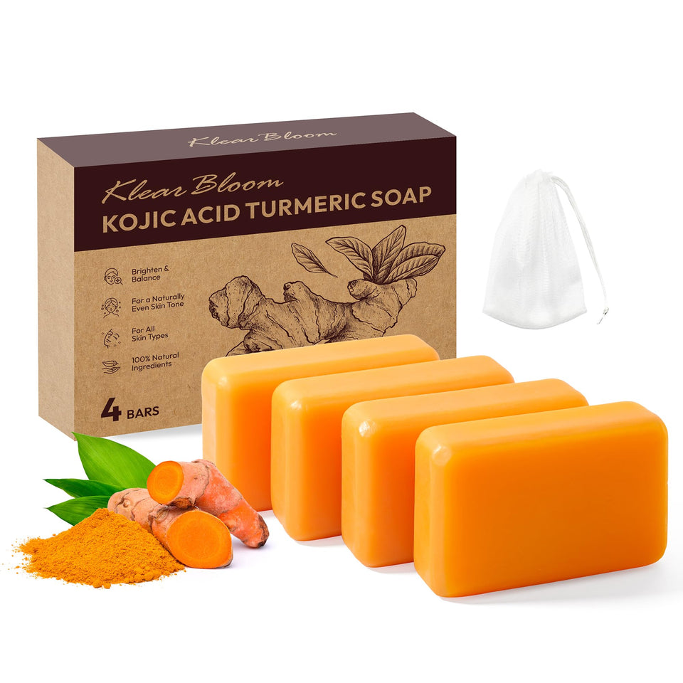KlearBloom front packaging showing four brightening soap bars and benefits