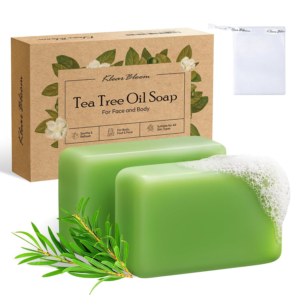 KlearBloom packaging front view showing dual soap bars and benefits