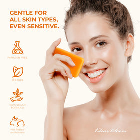 KlearBloom soap on bathroom shelf staged for daily brightening routine