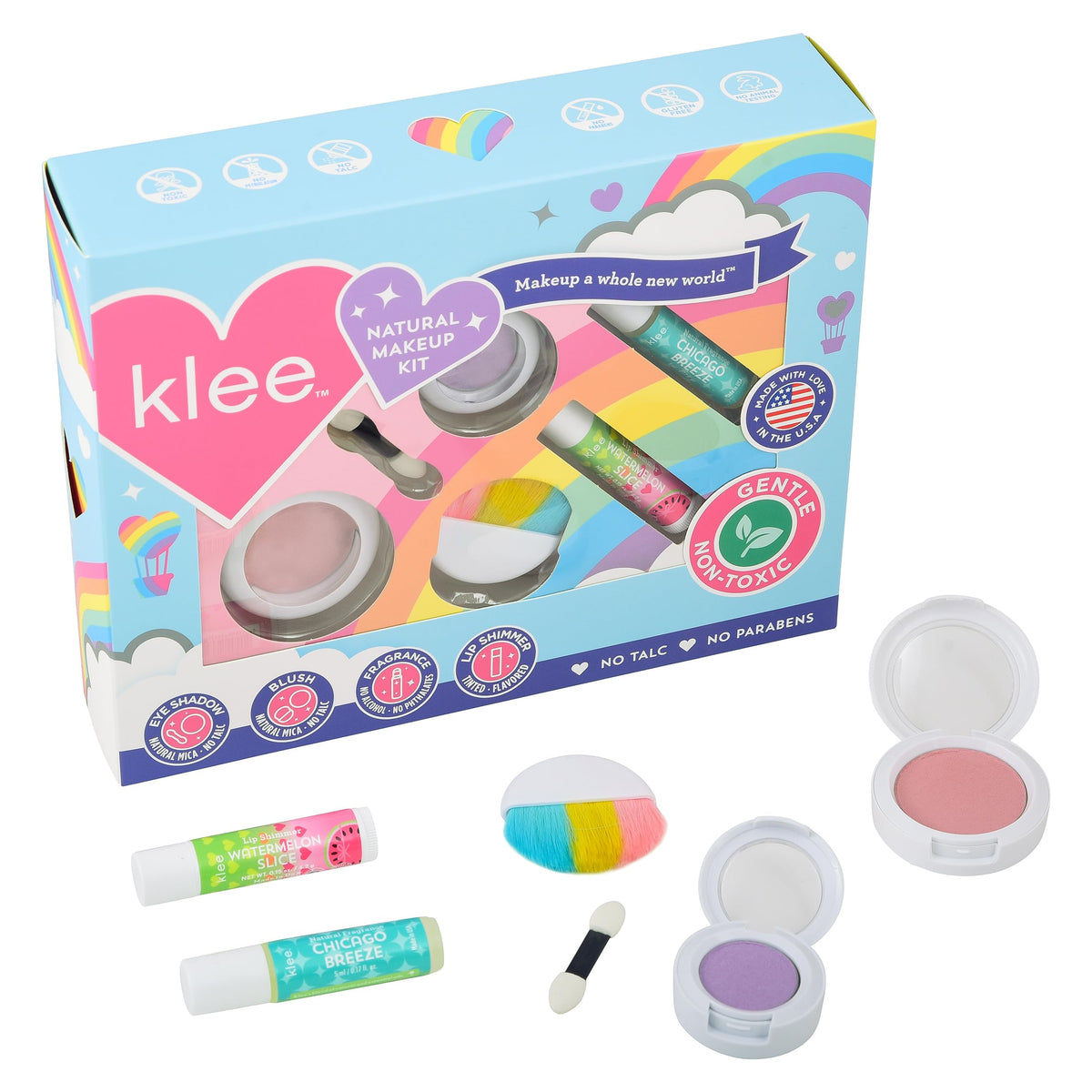 Klee Naturals blush and eye shadow open to show subtle shimmer and easy blending
