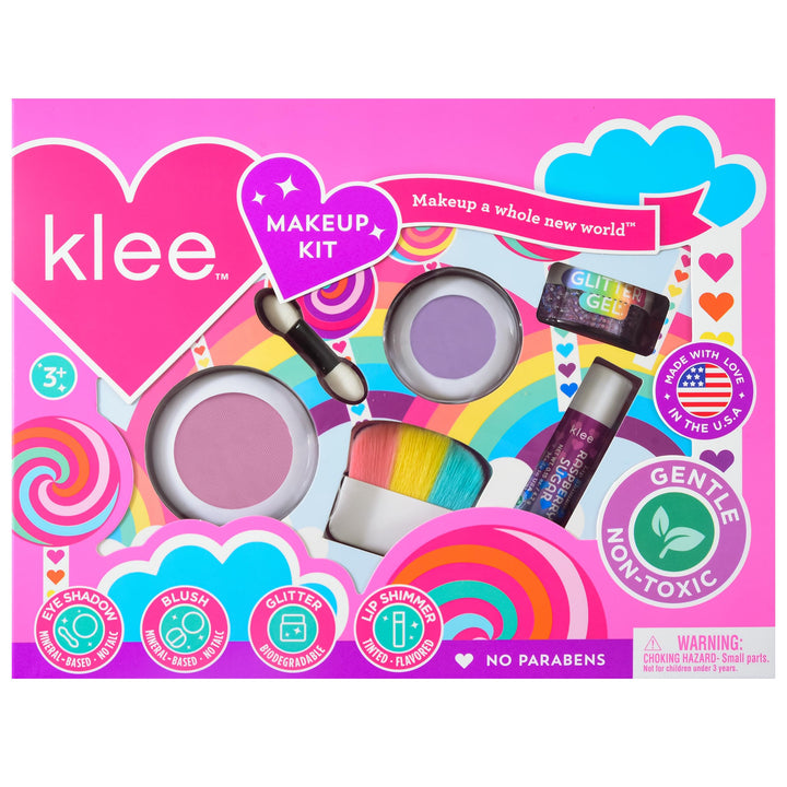 Klee Naturals front packaging showing the kid-friendly makeup kit and safe ingredients