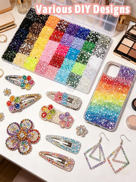 Klimonla close-up swatch of 40 colors showing vibrant resin rhinestone variety for design options