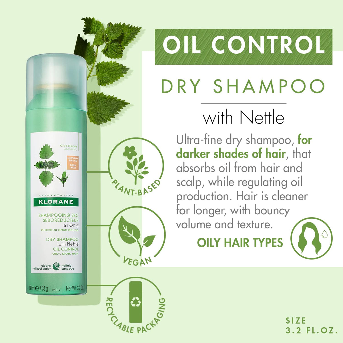 Klorane spray nozzle close-up illustrating even mist for quick root refresh