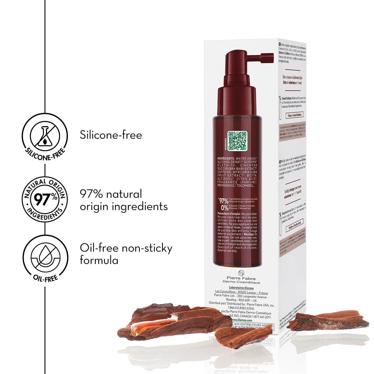 Klorane bottle beside a ruler showing 3.3 fl oz scale for size clarity