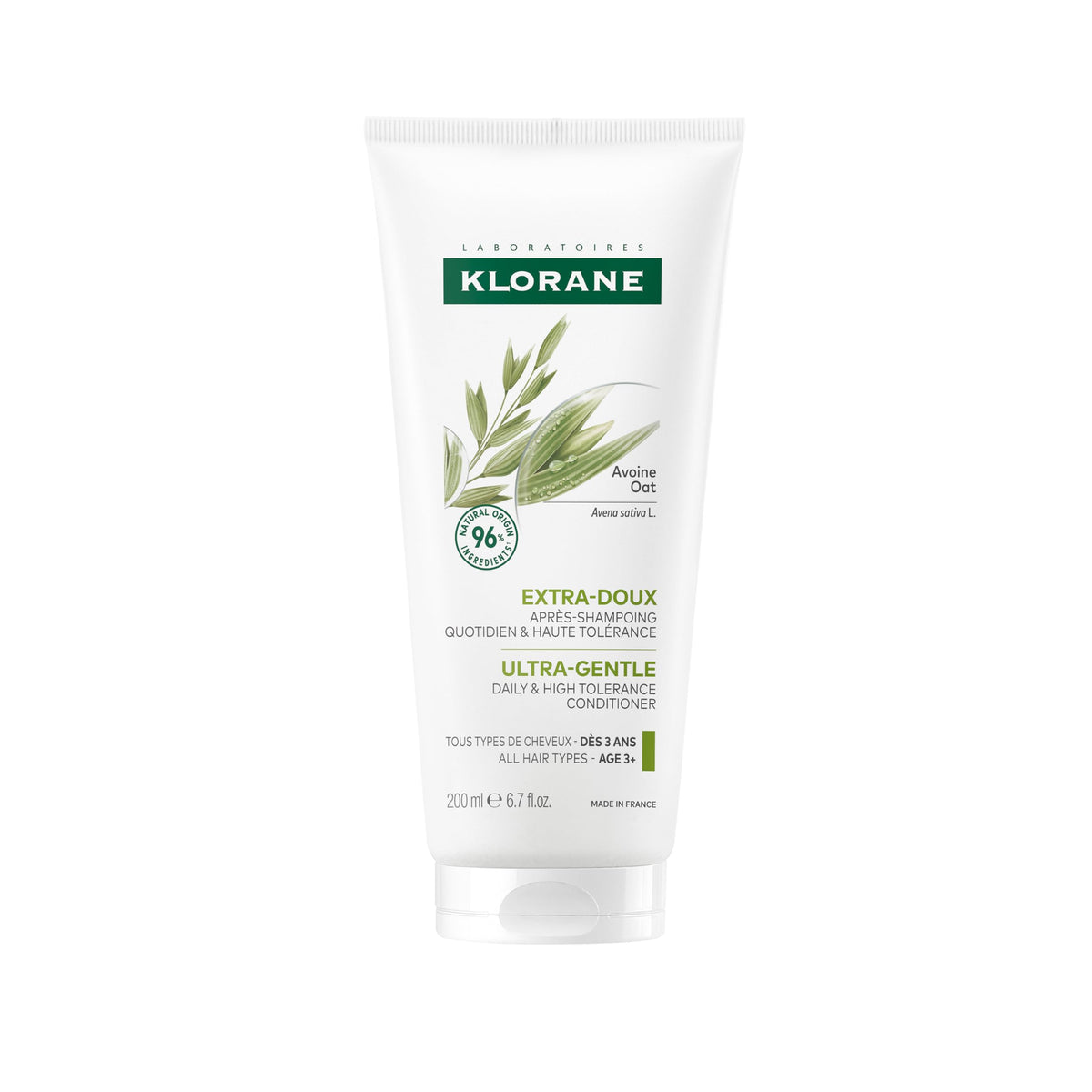 Klorane bottle front view showing label and gentle oat milk formula benefits