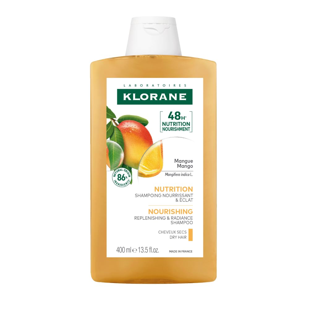 Klorane bottle front view showing mango butter shampoo benefits