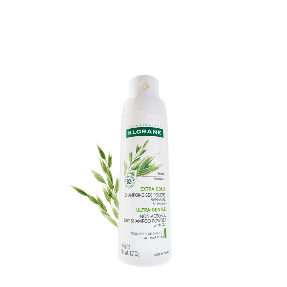 Klorane front packaging of 1.7 oz dry shampoo showing bottle and label benefit