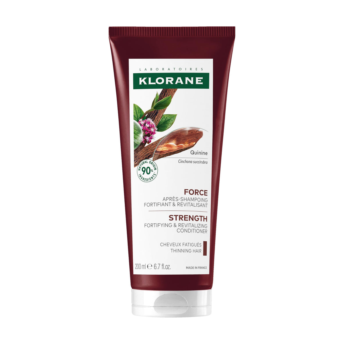Klorane front packaging bottle showing product for strengthening hair