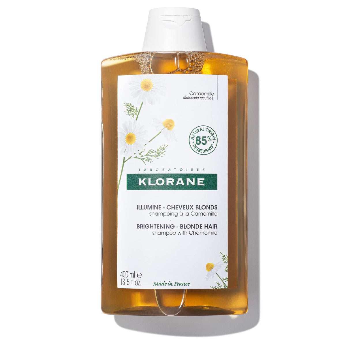 Klorane bottle front packaging showing brightening shampoo and benefits