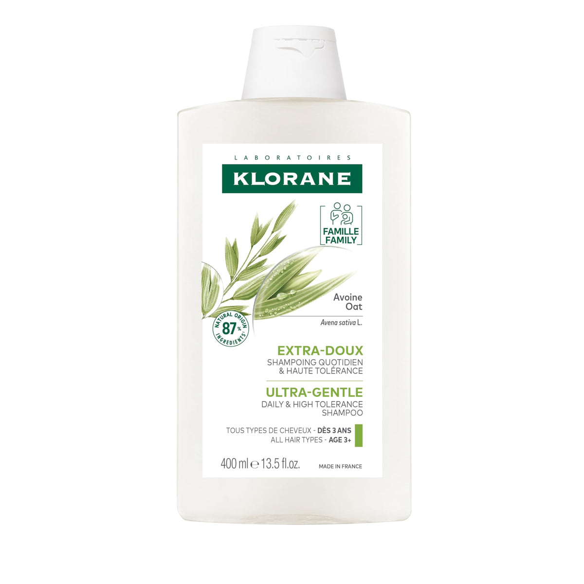 Klorane front packaging showing oat milk shampoo and gentle benefits