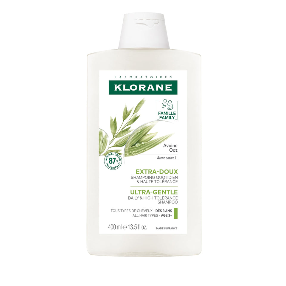 Klorane front packaging showing oat milk shampoo and gentle benefits