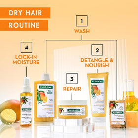 Klorane shampoo on bathroom shelf evoking hydrated hair routine