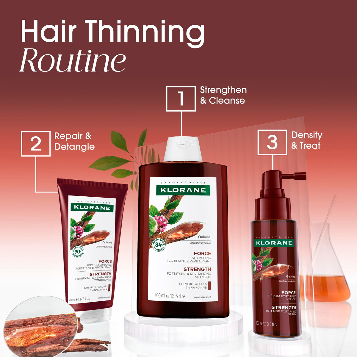 Klorane shampoo and conditioner on shelf showing routine pairing benefit