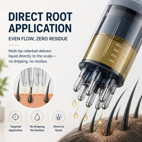 KLXXUJK applicator in use on scalp delivering targeted root application