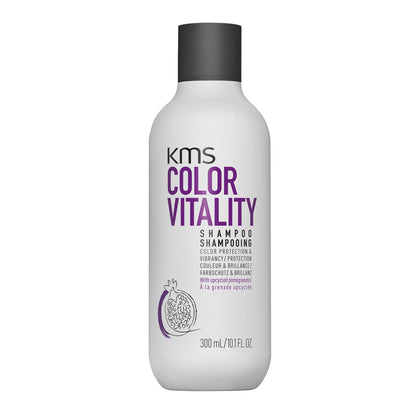 KMS ColorVitality shampoo front label showing 300 ml bottle and benefits