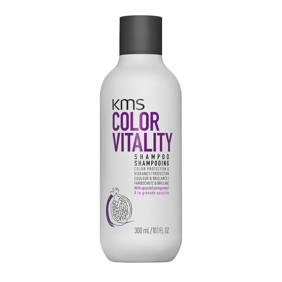 KMS ColorVitality shampoo front label showing 300 ml bottle and benefits