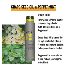 KMS can in hand spraying into hair to create touchable texture and hold
