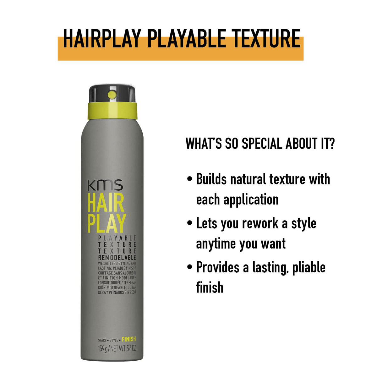KMS close-up of textured hair finished with spray showing natural separation