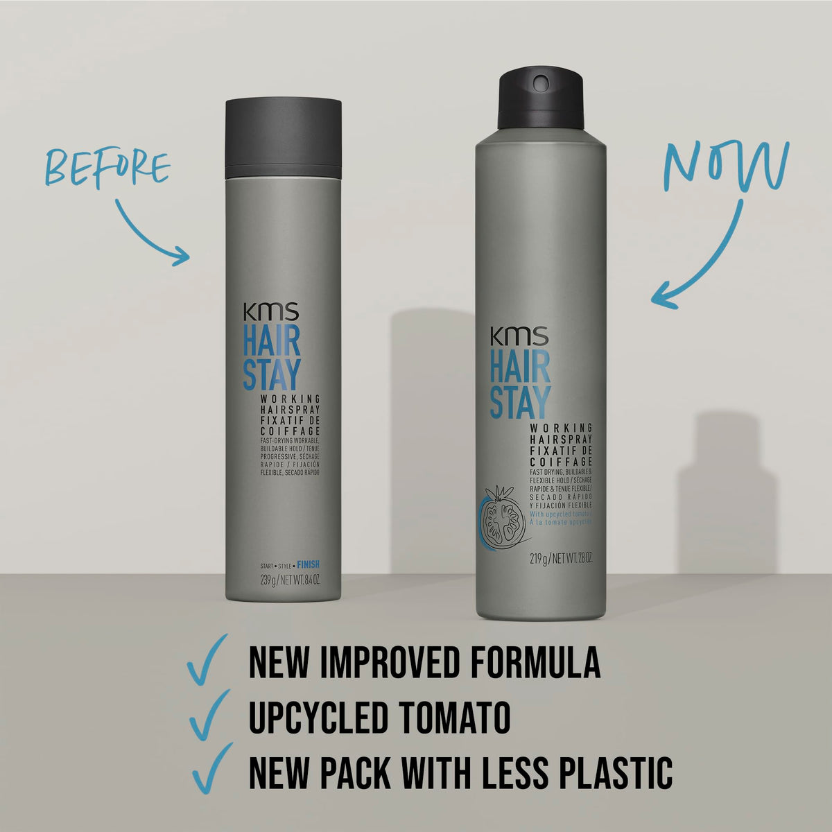 KMS stylist using product on a model to demonstrate professional styling results