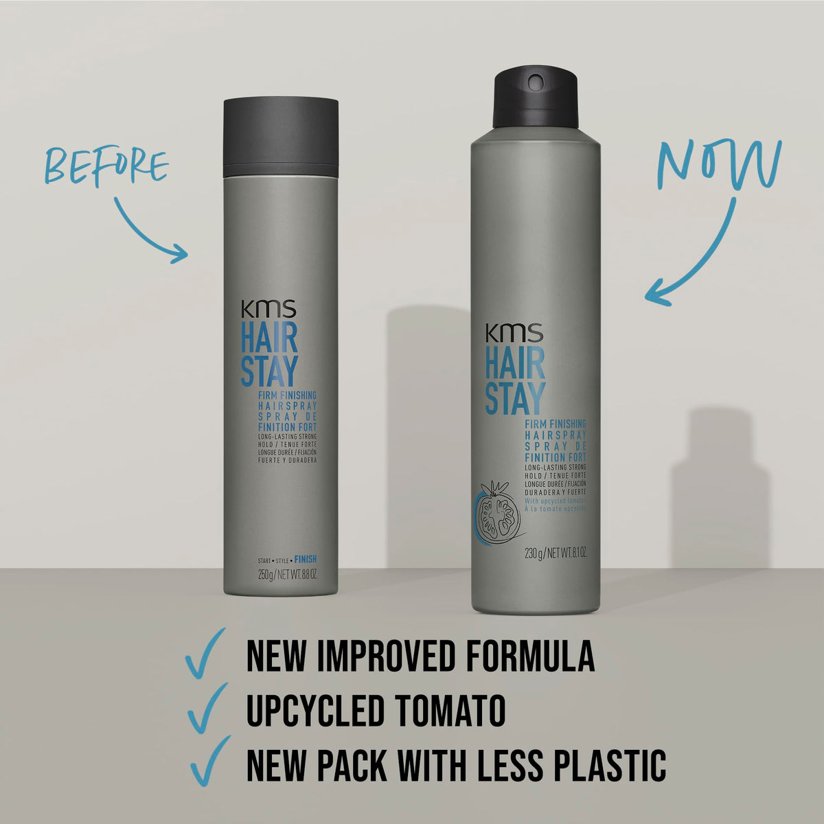 Stylist applying KMS HairStay to finished hair for long-lasting style