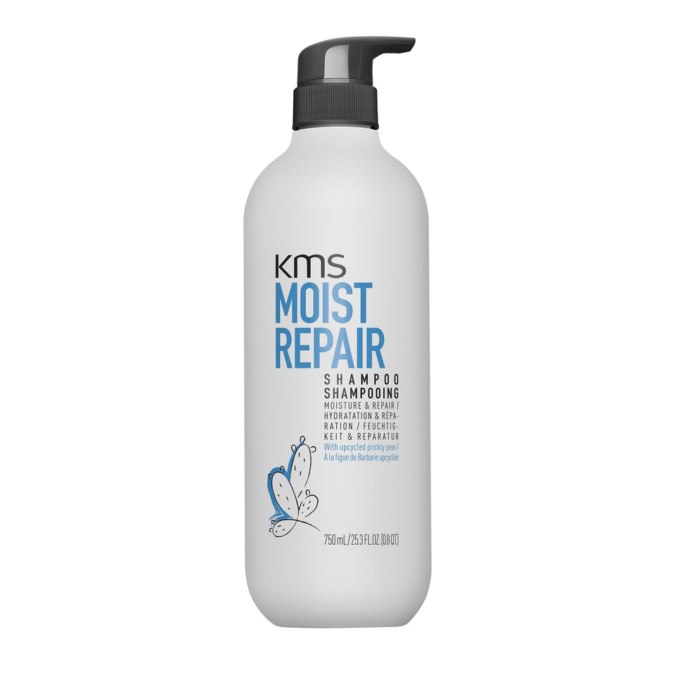 KMS MoistRepair front packaging 750 ml showing bottle and branding benefit of salon-sized supply