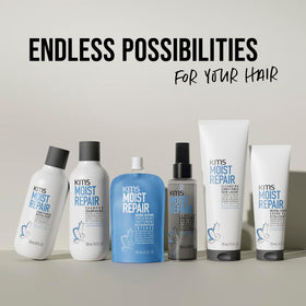 KMS bottle styled on bathroom shelf conveying everyday use and salon-quality care