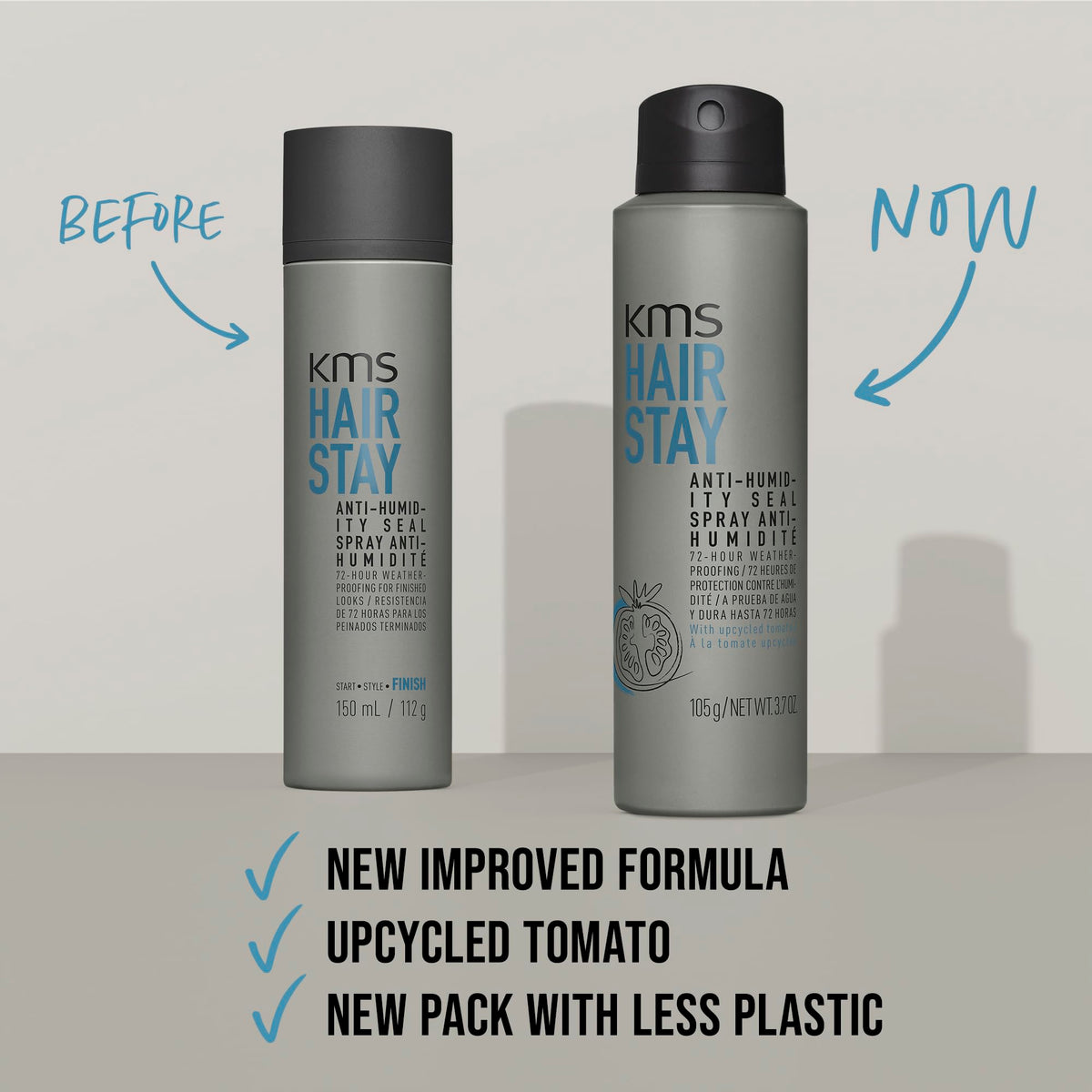 KMS bottle next to ruler showing compact 3.7 oz travel-friendly benefit
