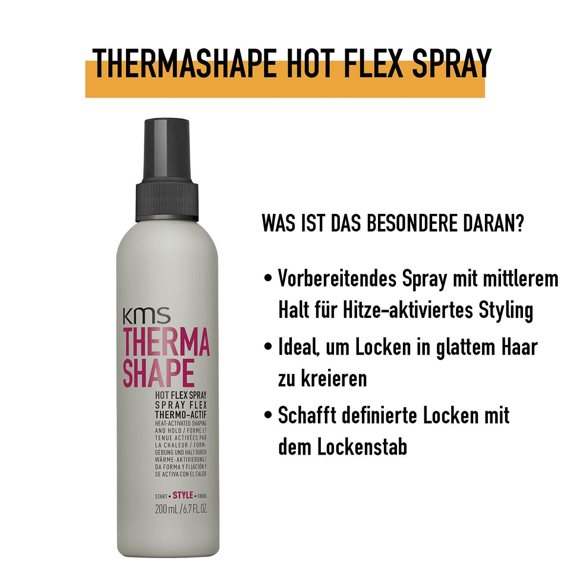 KMS Thermashape label close-up highlighting product name and usage benefits