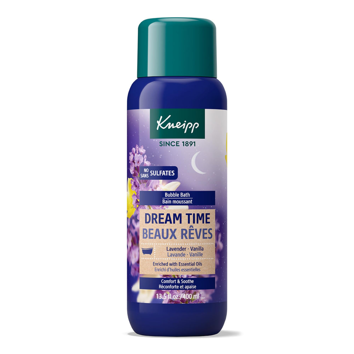 Kneipp bottle front packaging showing calming blue design and product name benefits