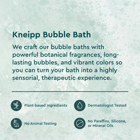 Close-up of Kneipp bubbles and texture showing rich foam and soothing color