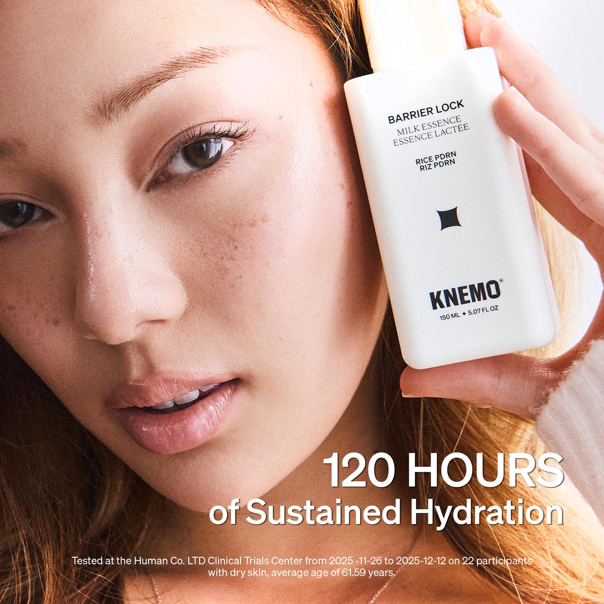 KNEMO hand applying milk essence showing easy layering and absorption