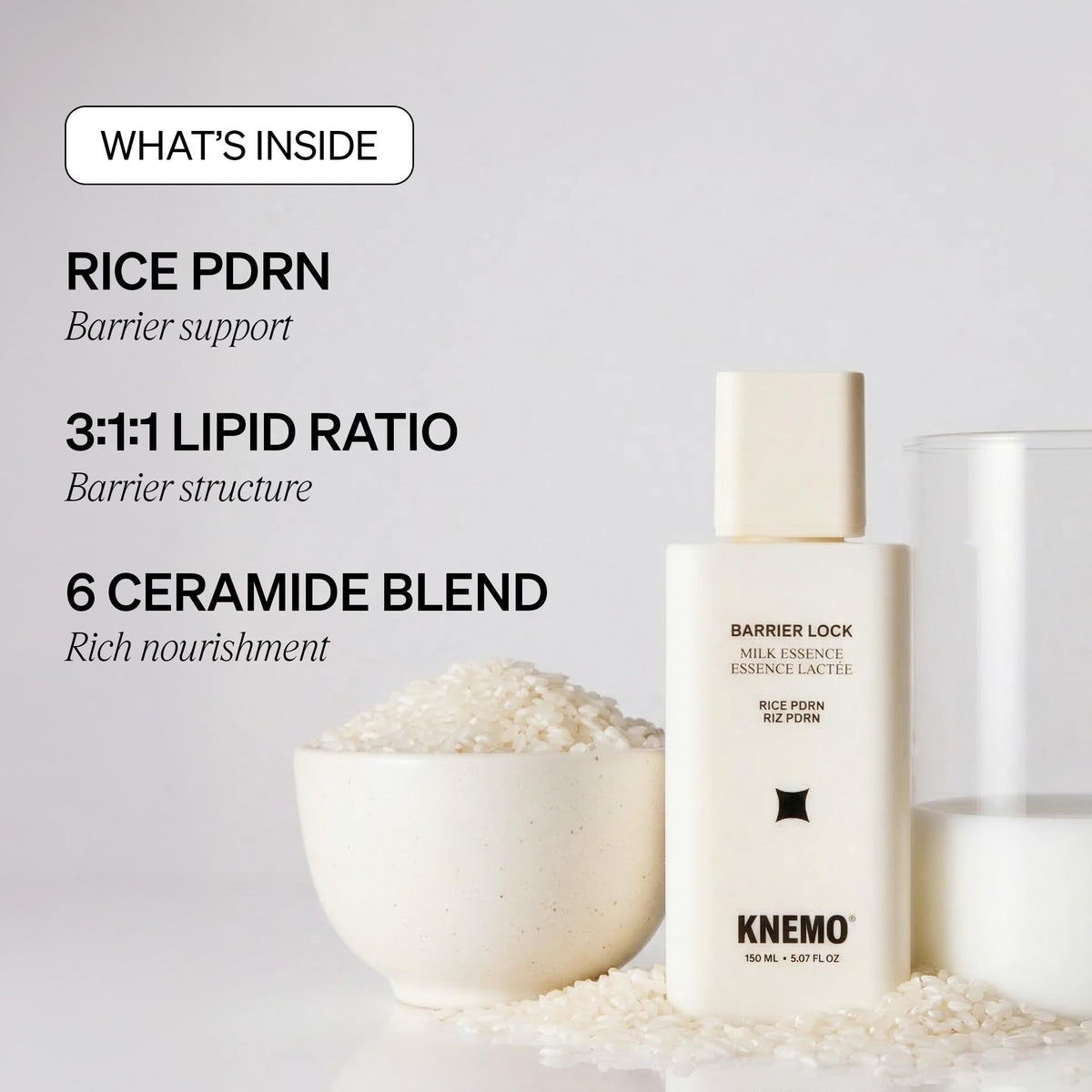 KNEMO milky texture swatch showing rich hydration and spreadability