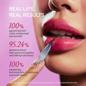 KNEMO tinted swipe on hand showing sheer grape-pink color and luminous shine