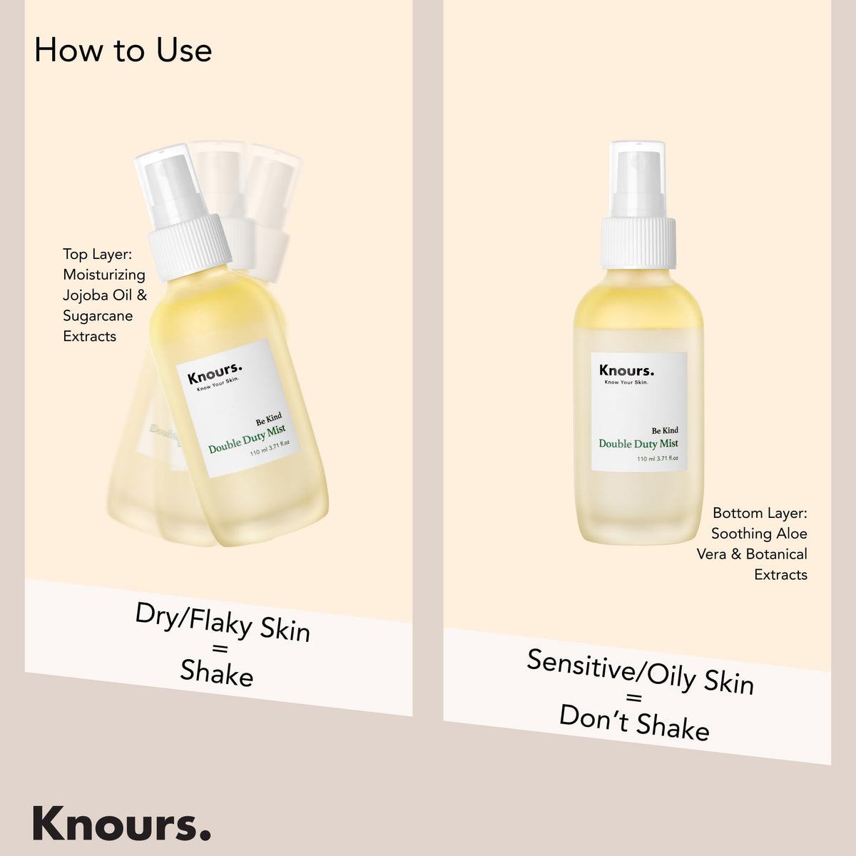 Knours mist used over makeup delivering dewy finish and refresh