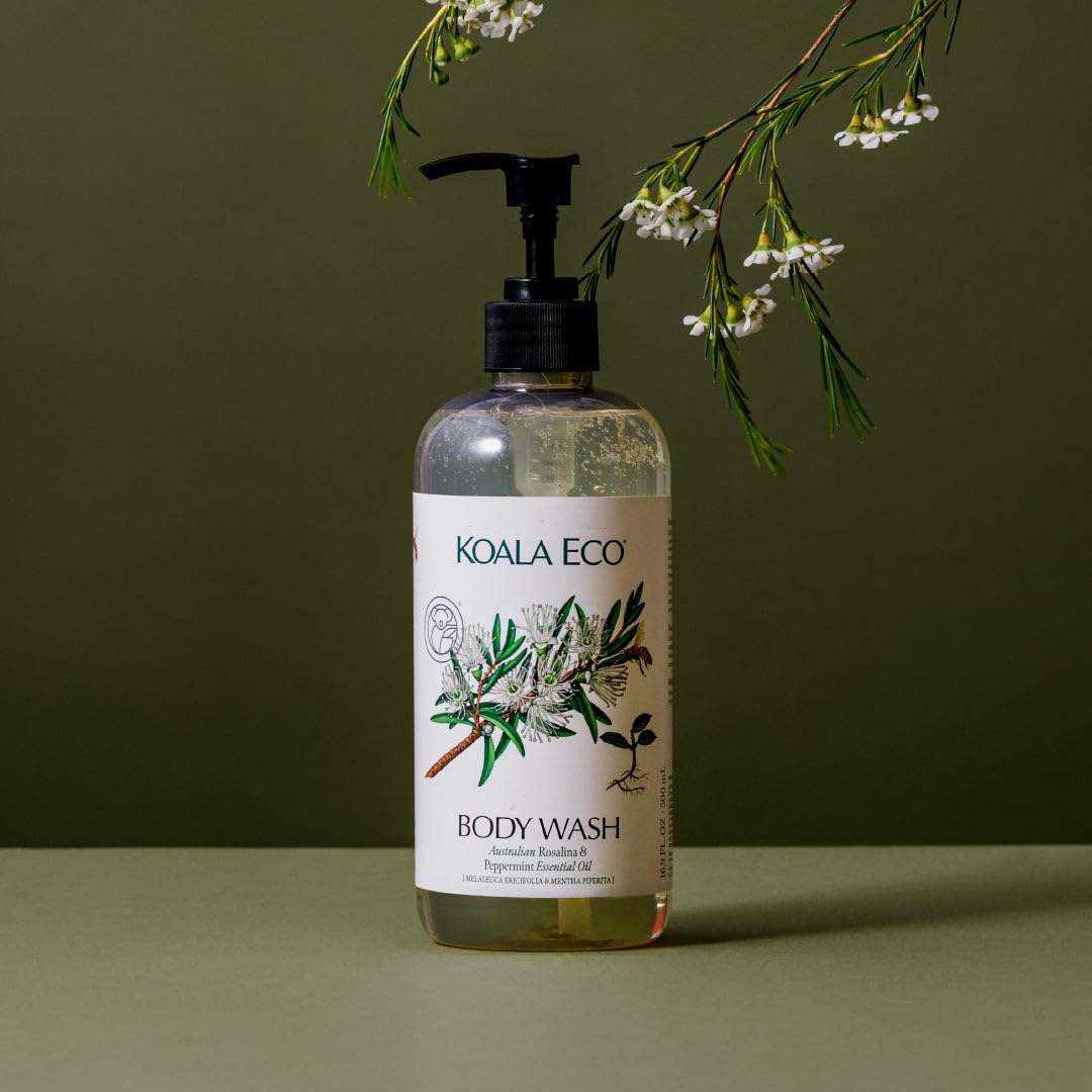Koala Eco body wash pouring to show texture and cooling peppermint sensation