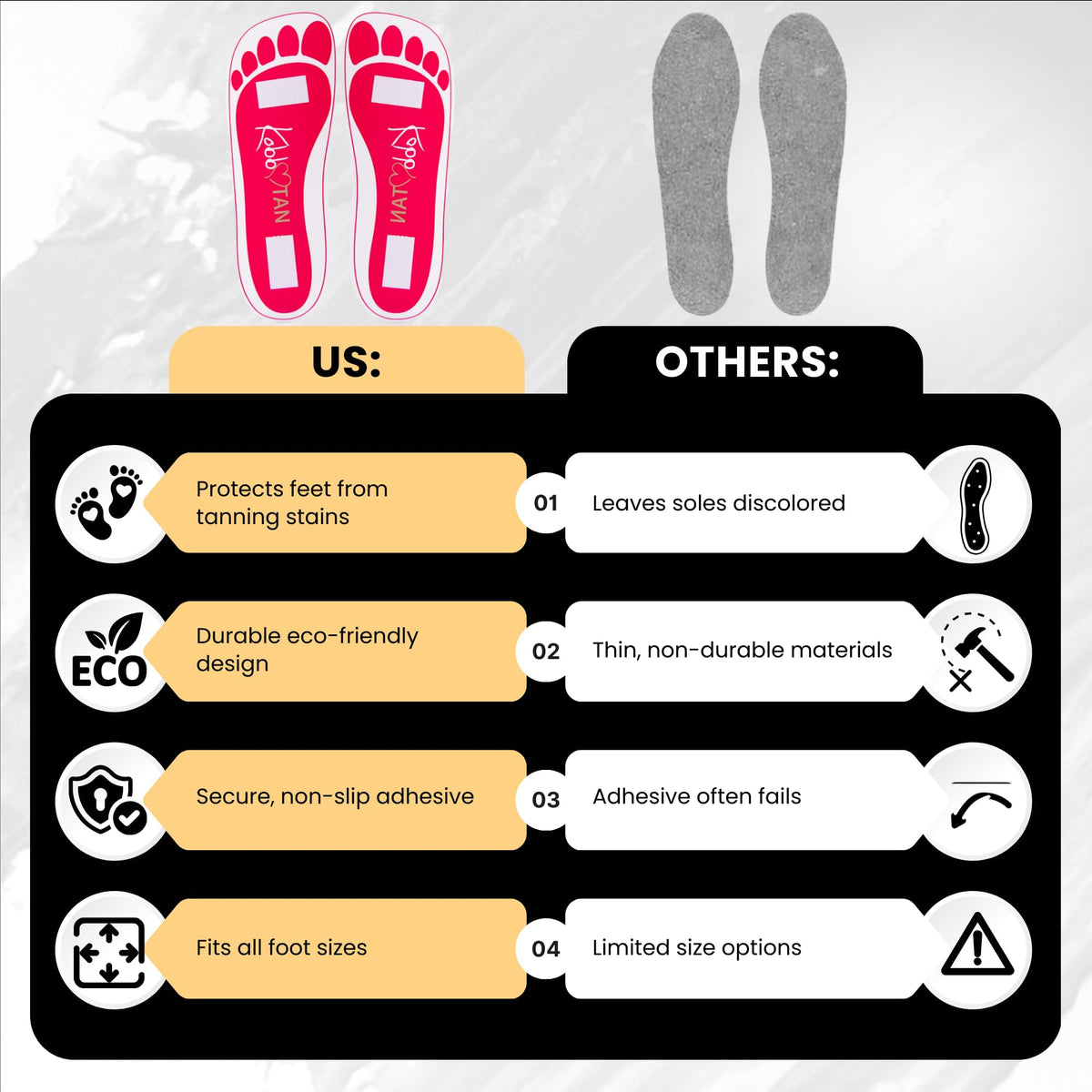 KOBBTAN feet with pads applied demonstrating comfortable protection during spray tan