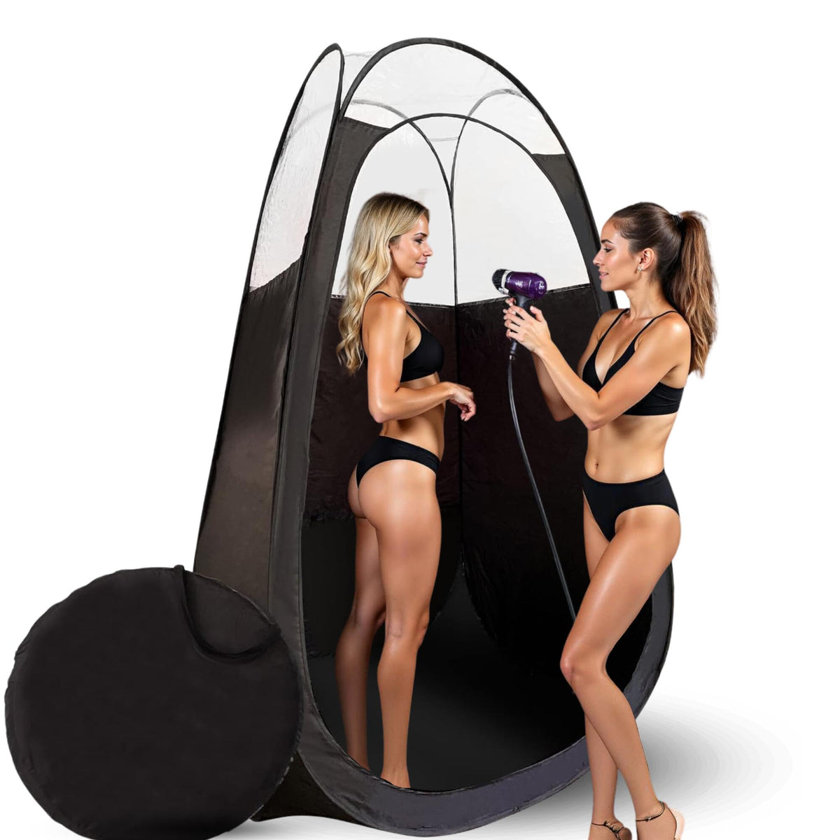 KOBBTAN front view open tent showing contained spray area and portability