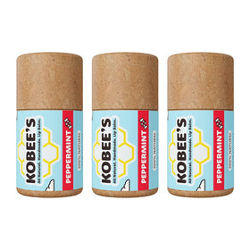 KOBEE'S ALL NATURAL front packaging showing three peppermint lip balms and eco benefit