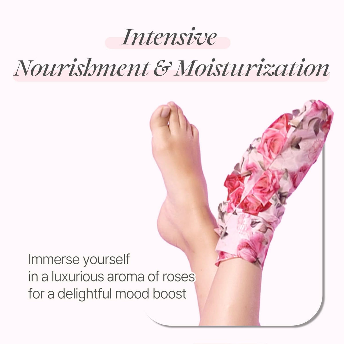 Koelf close-up of sock texture and rose essence for intense hydration