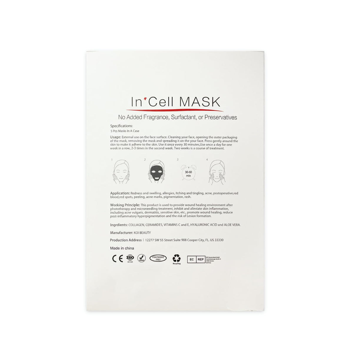 Koi Beauty five masks next to ruler showing single-use pack scale