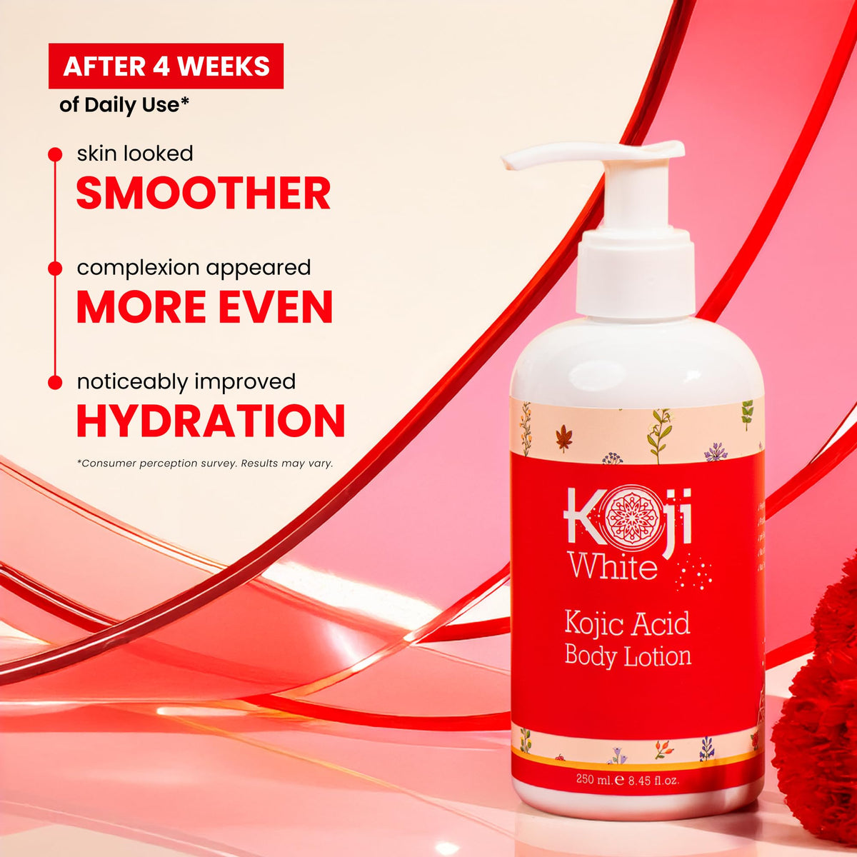 After application skin close-up with Koji White, illustrates softer non-greasy finish