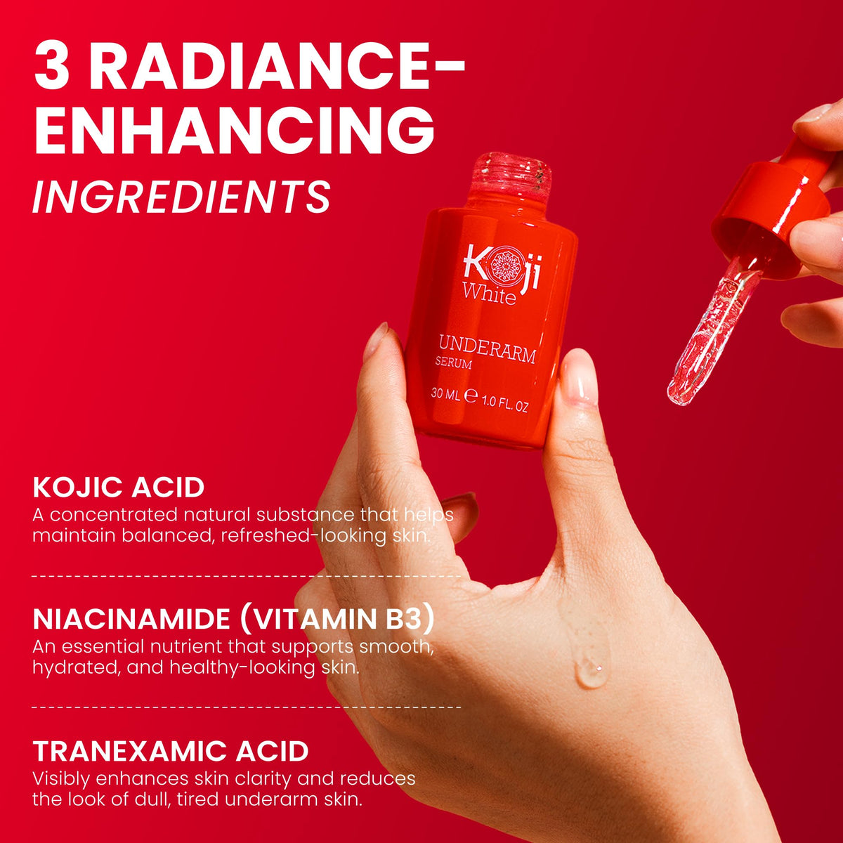 Koji White application on underarm demonstrating smooth, non-sticky finish