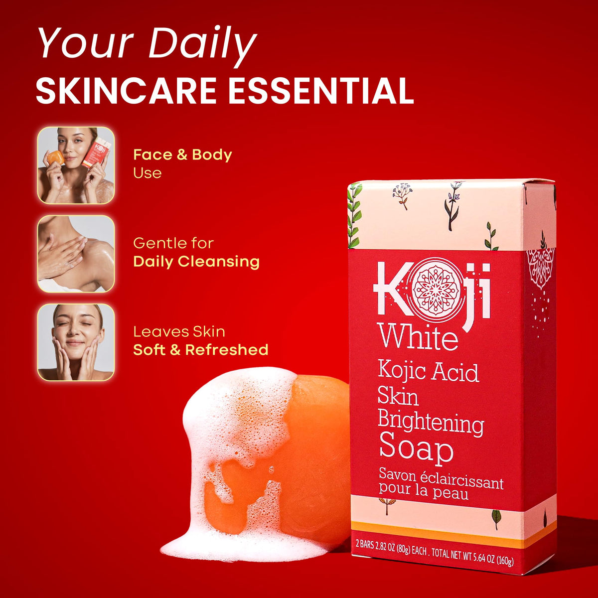 Koji White bar on bathroom shelf suggesting daily skincare routine
