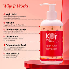 Koji White bottle beside a smartphone for scale, shows 8.45 fl oz size