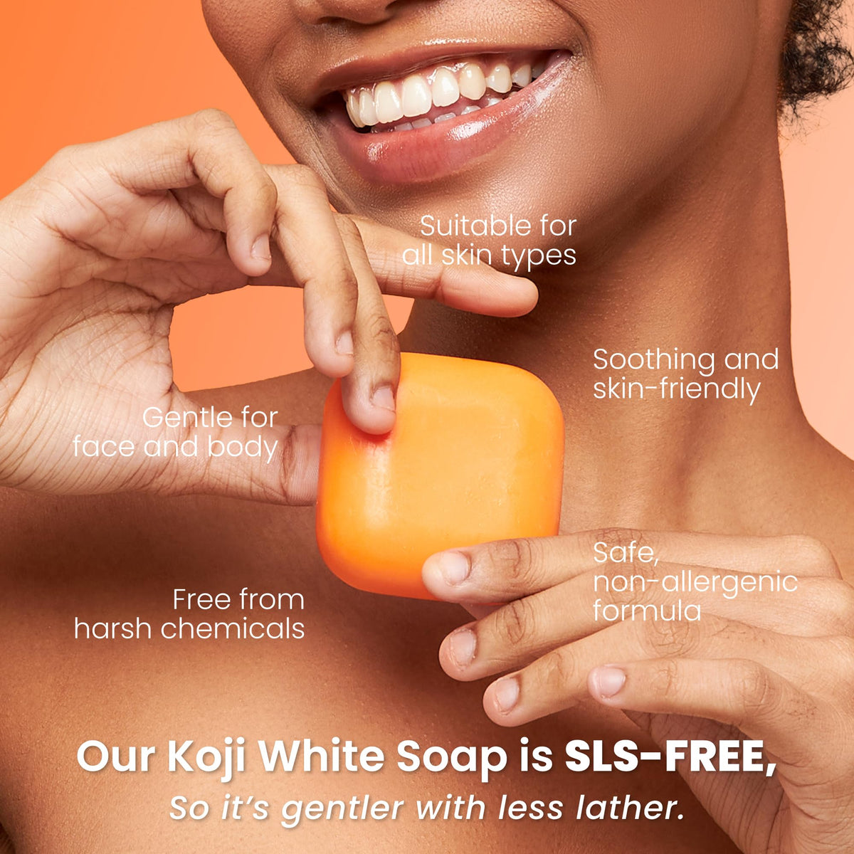Koji White foam applied to cheek showing gentle exfoliation and comfortable feel