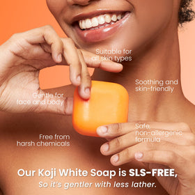 Koji White foam applied to cheek showing gentle exfoliation and comfortable feel