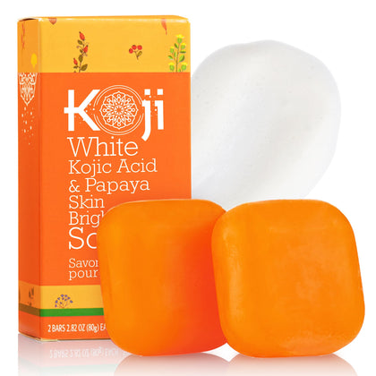 Koji White front packaging showing product name and two bars, highlights benefits