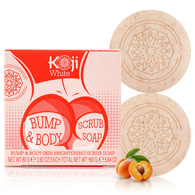 Koji White front packaging showing two brightening soap bars and benefits