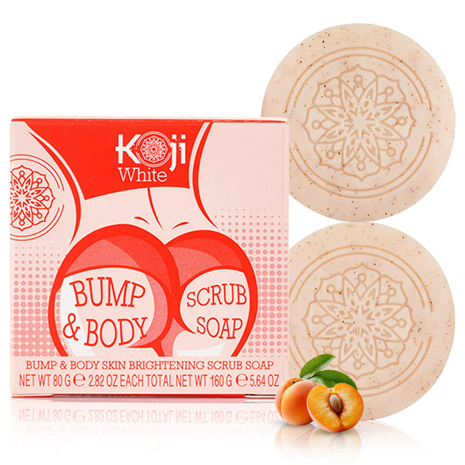 Koji White front packaging showing two brightening soap bars and benefits