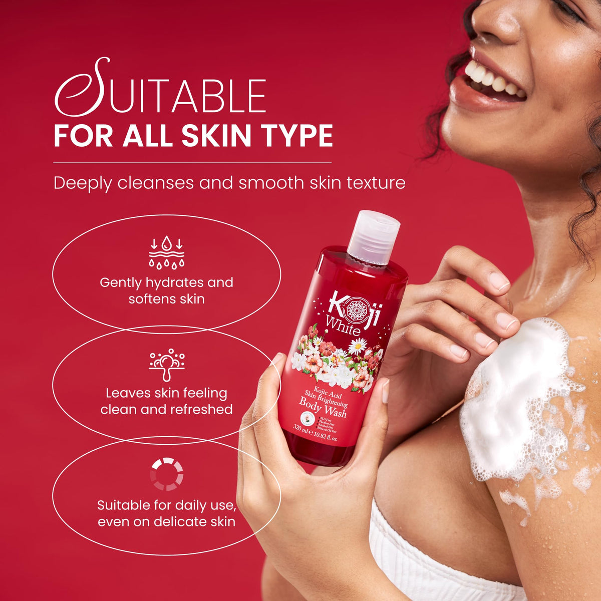 Koji White gel texture on palm showing lightweight hydrating lather